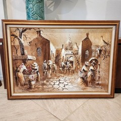 Vintage Boris Chezar (1913-2008) Signed Sand & Oil Painting on Canvas 41″Lx29″H