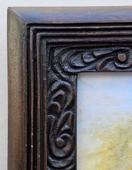 Kenyan Artist RICHARD KIMEMIA African Painting Elephant Family CARVED WOOD FRAME