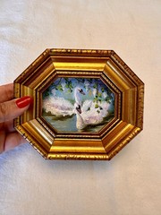 Framed Swan Oil Painting: Small Vintage Style Wall Art