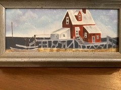 Vintage Original Miniature Saltbox Nautical Painting Signed Framed 8.5×4.5”