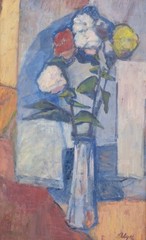 Ragnar Alyre, Swedish artist. Oil on panel. Roses in a vase. Mid-20th century