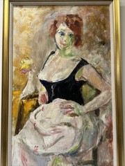 Mid Century Painting Woman Women Pretty Female Model Enid Edson New York Large