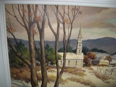 1950″New England Winter“ original Oil , John Cuthbert Hare American 1908-1978