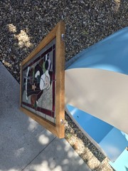 Antique Stained Glass Hanging Window Panel Santa Claus Christmas 37 INCH X 21 IN