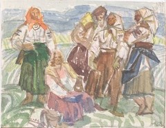 Anatoli Dovzhenko (1932-1991) „Kolkhoz women“, Watercolor, 1960s (1)