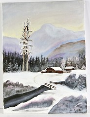 16″ Oil Painting Canvas Panel Lea Mikel Rustic Countryscape Winter Decor #63