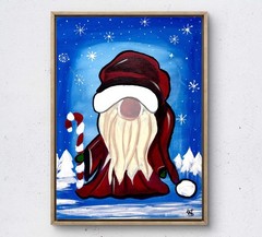Winter Christmas gnome abstract holiday wall art painting 12X16 canvas original