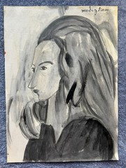 AMEDEO MODIGLIANI drawing and painting on old paper signed stamped vintage