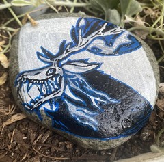 Hand Painted Rock “Wendigo In The Night” Acrylic Art Decor, Gift, Halloween
