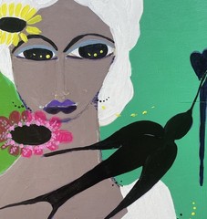 Abstract Raven And Woman One Of A Kind Painting On Wood Outsider Artist