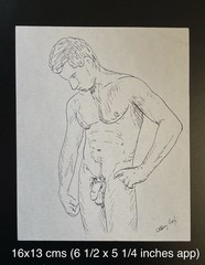 Lot of 3 male figure Studies, ink drawings, vintage, nude, gay int