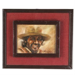 „Smiling Hombre“ By Anthony Sidoni 1999 Signed Oil Painting 11 3/4″x13 3/4″