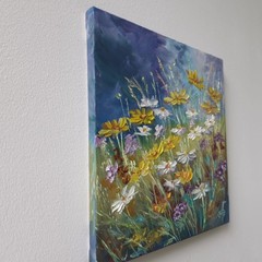 Golden Wildflower Meadow Original Oil Painting Floral Landscape Nature Wall Arts