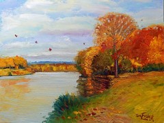 Windy river scene sky realistic Impressionism oil Painting landscape Tom Fisher