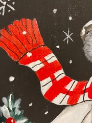 9 x 12 Framed Acrylic Painting on Canvas Board…“ Snowman and Cardinal“