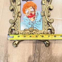 Vtg COA Art Enamel on Copper, Manor Signed, The Clown, Baroque Brass Gold Frame