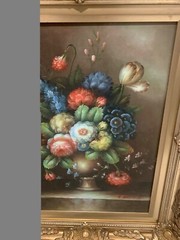VTG S.EASTON OIL PAINTING ON CANVAS STILL LIFE 21 1/2″ x 17.25″for 16″ x 12″