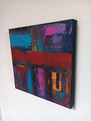 Small abstract acrylic original black turquoise blue purple red ochre „Chama“