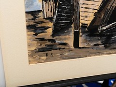 American Mid Century Mixed Media Town Scene „Impressionism“ , Signed, 1954