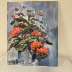 Geraniums in a Pot oil painting collectible flower 16×20