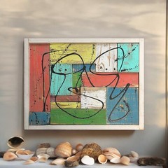 Original Mixed Media Abstract Art Painting 19×14 on Distressed Reclaimed Wood