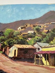 HISTORIC REGIONALISM PAINTING MEXICO VILLAGE DARWIN DUNCAN LISTED CALIFORNIA OIL