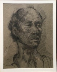 Modernist 1970s Original Susan Amster NYC Minimalist Charcoal Portrait Painting
