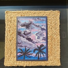 Sunset Painting Landscape Palm Trees Original Wall Art Tropical Beach Seascape
