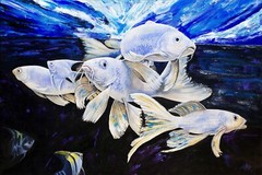 🔵 SHOAL OF LIGHT / Original Painting, Fish, Art Decor, Hybrid Fluid Realism