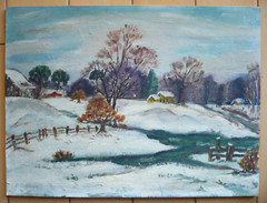 F. COLLINS, SIGNED WINTER SNOWY LANDSCAPE IMPRESSIONISM OLD VINTAGE & LISTED ART