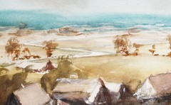 Original Watercolour Painting Painting Impressionist Landscape Sun People