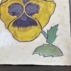 Thomas F Goff Vintage Pansy Human Face Flower Art Painting 17″x 13.75″ Cardboard