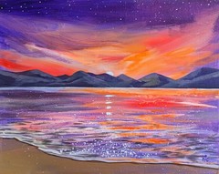 Beach Sunset Art – Original Painting On Canvas – Landscape Seascape Ocean 8×10