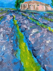 Lavender Field 9×12 Expressionism Original Painting Canvas Landscape Farm SWhite
