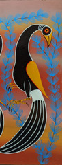 MLAPONI THREE GOLDEN-WINGED LONGTAILS old CLASSIC TINGATINGA board 63.5 x 63.8cm