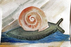 Garden Snail Whimsical Original Impressionist Watercolor 5×7 Signed