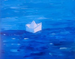 White Paper Boat Origami Sailing In Water Pop Art Canvas Painting 11×14 Canvas