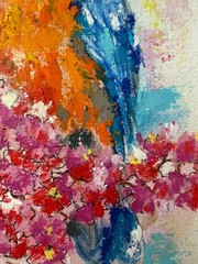 Blue Jay Painting Bird Original Art Floral Painting Pastels Art Flowers Artwork