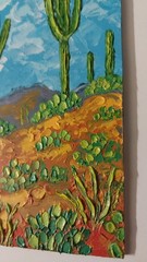 Framed Arizona Landscape Saguaro Cacti Desert Mountain 4×6 Oil Painting Original