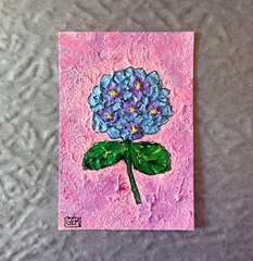 ATC ACEO Original Acrylic Impasto Painting of Hydrangea by GEM 3.5″ x 2.5″
