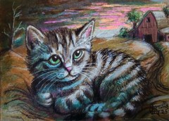 ACEO Jacob Landis Tabby Cat ORIGINAL Art Print # Of /25 „The Cute Little Kitten“