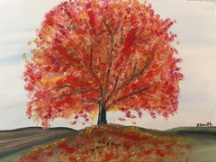 Original oil painting 11 x 14 inches gorgeous colorful orange red autumn tree