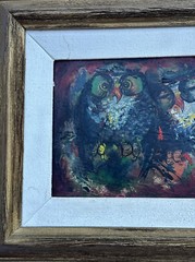 VINTAGE OWL PAINTING MYSTERY ARTIST EXPRESSIONISM MID CENTURY MODERN SIGNED