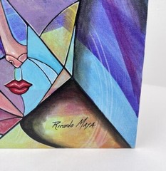 RICARDO MAYA ORIGINAL PAINTING LISTED CUBAN ARTIST ABSTRACT PORTRAIT CUBIST NEW