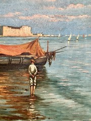 $3600 Original Oil Painting Of Italian Harbor By The Renowned Xavier J. Barile