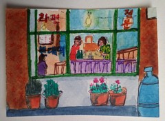 ACEO Original – A Couple Dinner at Restaurant – Watercolor 2.5 x 3.5 Signed