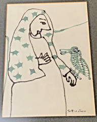 Listed Artist Dorothy Preston Original Painting Woman w Bird & Show Poster