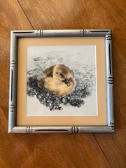 VTG 1980s Orig Watercolor Painting in Silver Bamboo Style Frame; Baby Duck