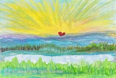 BLESSED#1352 Heart Sunrise Burst 4×6 Original Canvas Board Art Modern Abstract