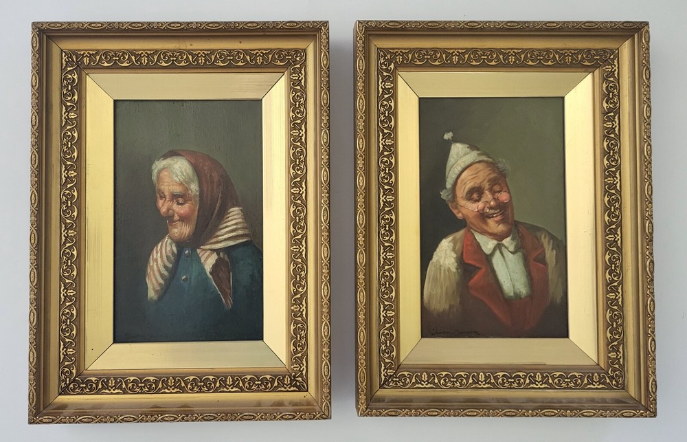 Antique oil paintings. Oluf Simony Jensen(1864-1923): “An elderly couple”